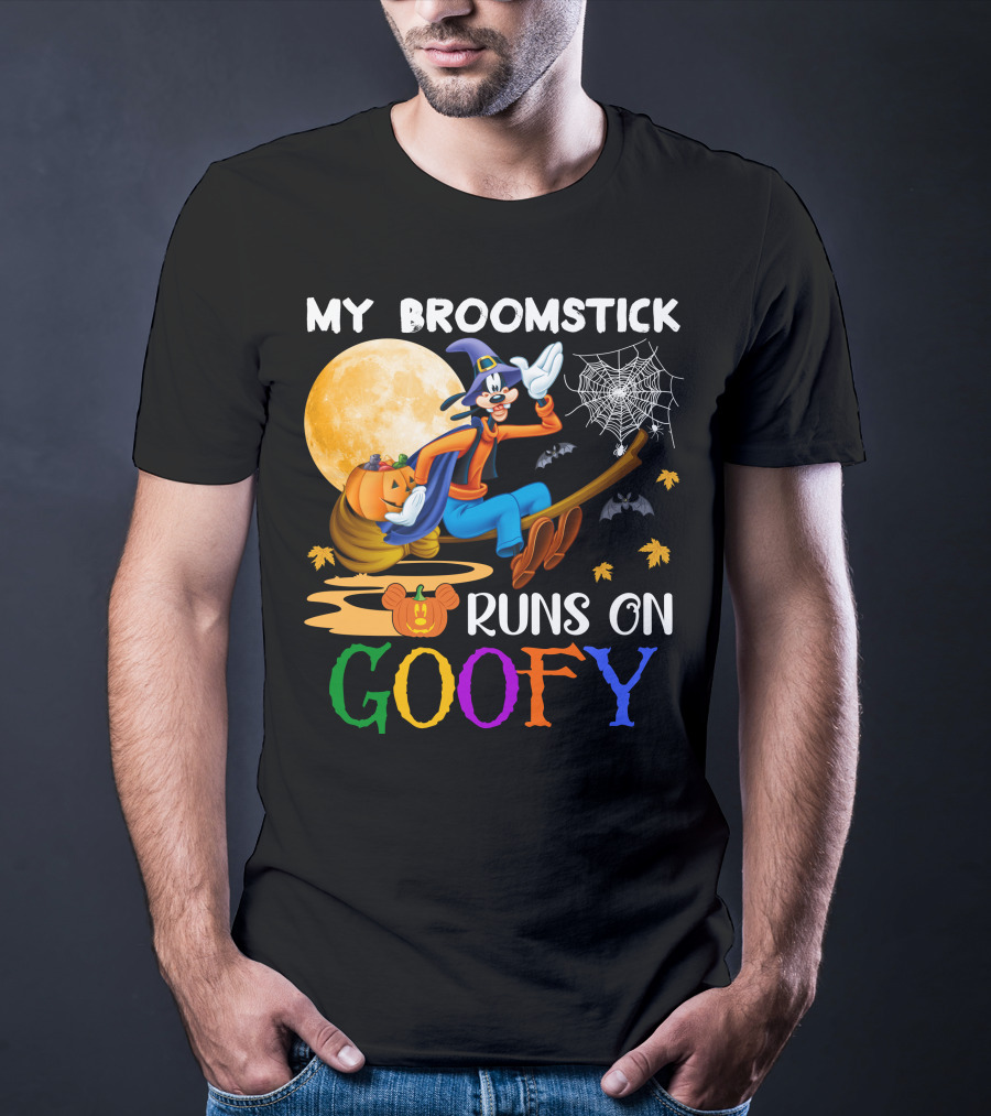 My Broomstick Runs On Goofy Halloween Moon Pumpkin Spiderweb T-Shirt