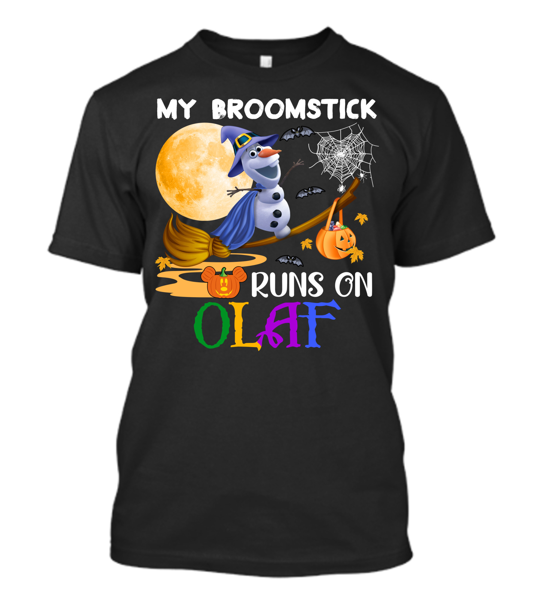 My Broomstick Runs On Olaf Halloween Moon Pumpkin Bats Web T-Shirt