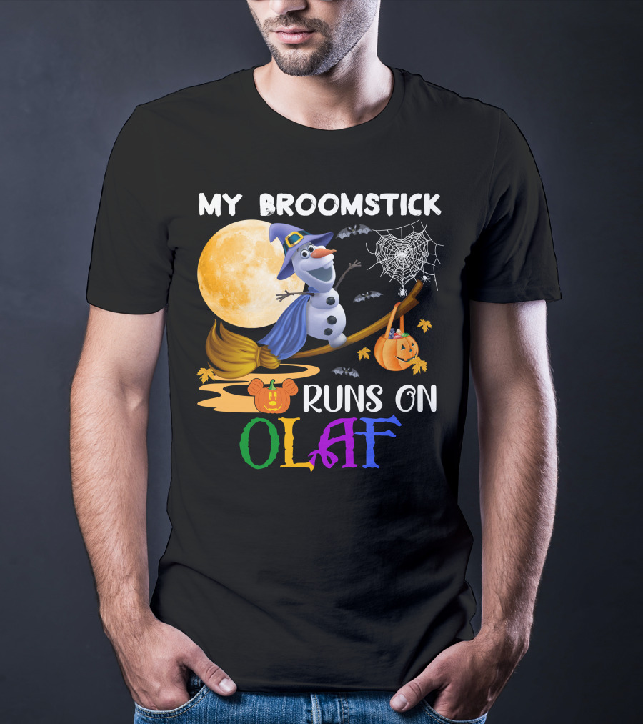 My Broomstick Runs On Olaf Halloween Moon Pumpkin Bats Web T-Shirt