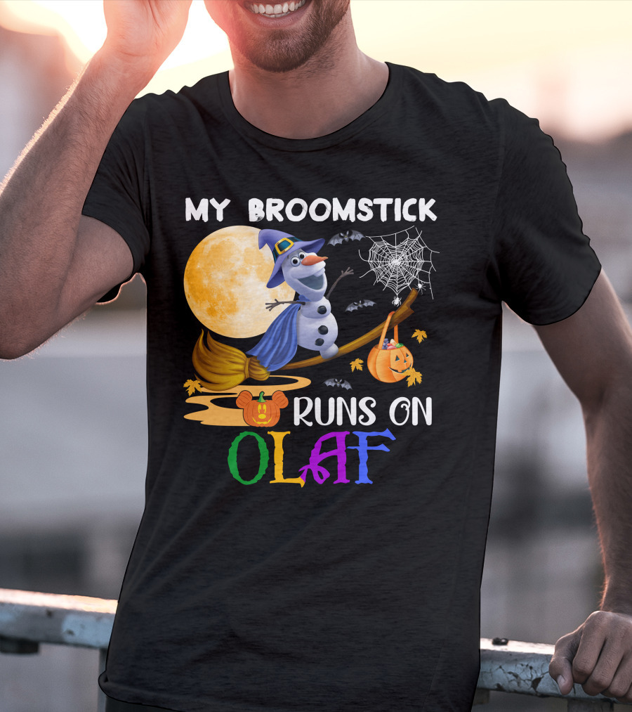 My Broomstick Runs On Olaf Halloween Moon Pumpkin Bats Web T-Shirt