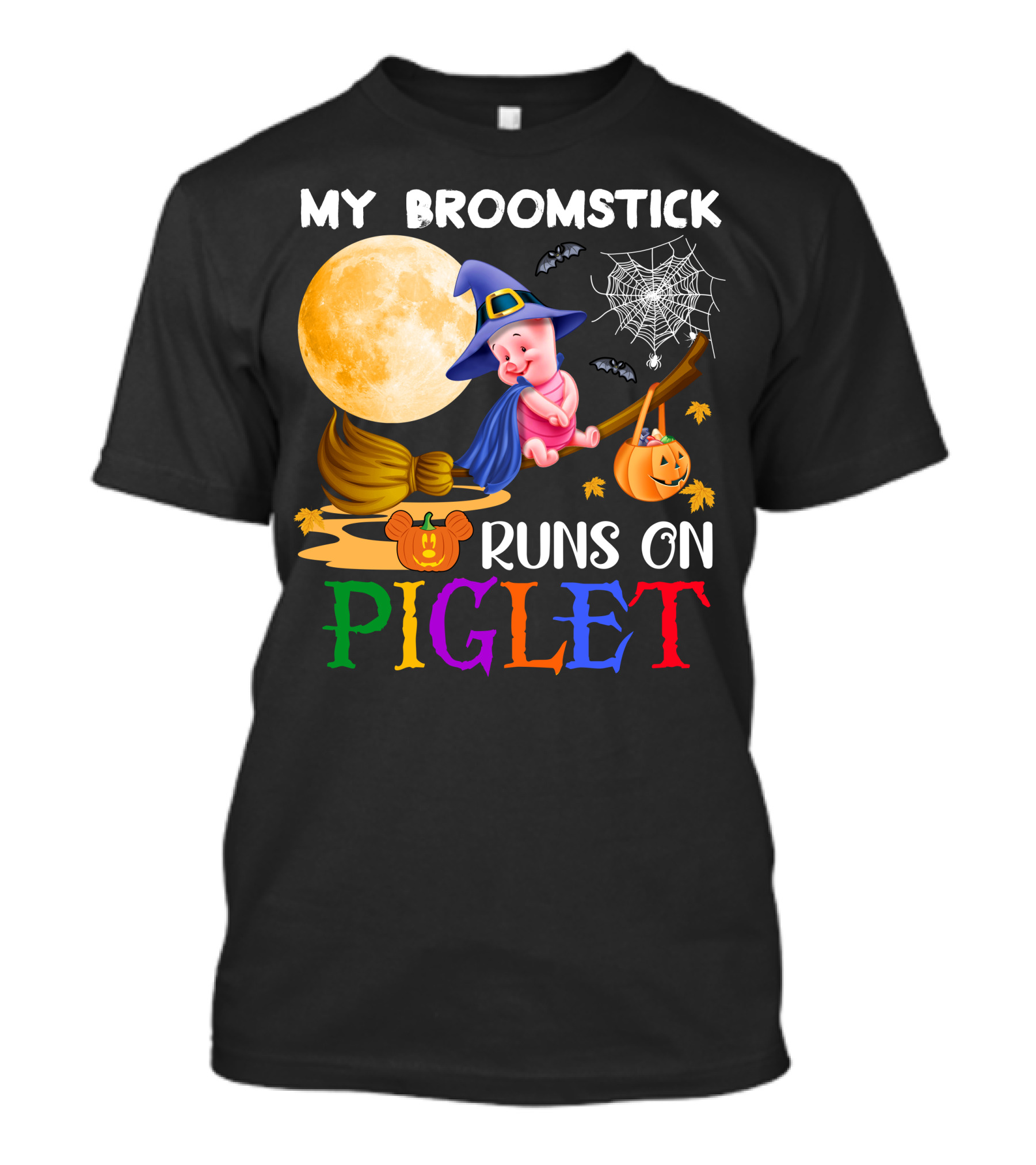 My Broomstick Runs On Piglet Halloween Wizard Moon Pumpkin T-Shirt