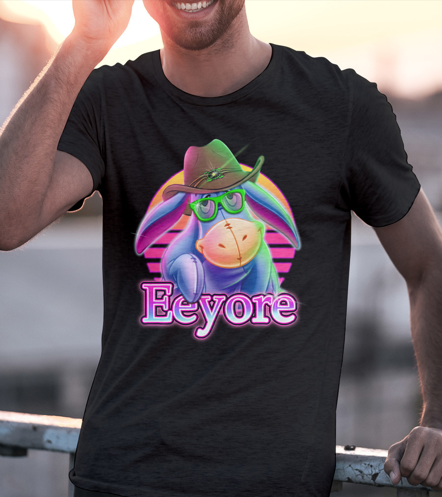 Eeyore Retro Neon Cowboy Hat And Glasses T-Shirt