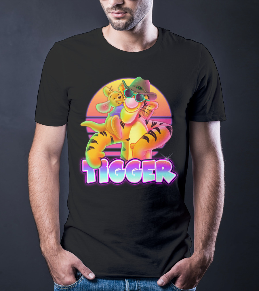 Tigger Retro Sunset Style With Piglet And Cool Hat T-Shirt