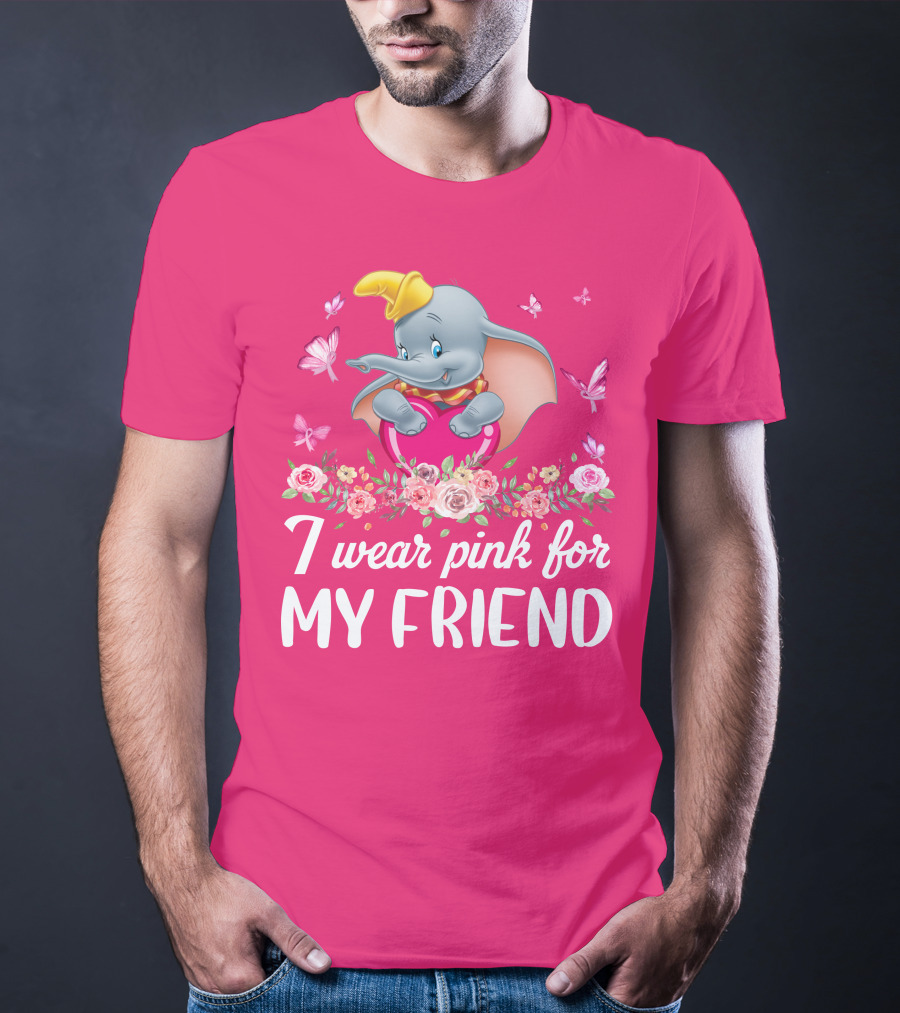 Dumbo I Wear Pink For My Friend Butterflies And Flowers T-Shirt