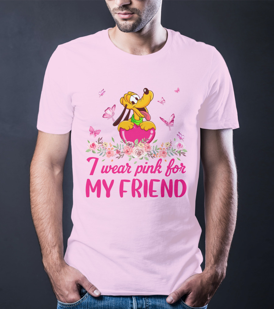 I Wear Pink For My Friend Pluto Butterfly Flowers T-Shirt