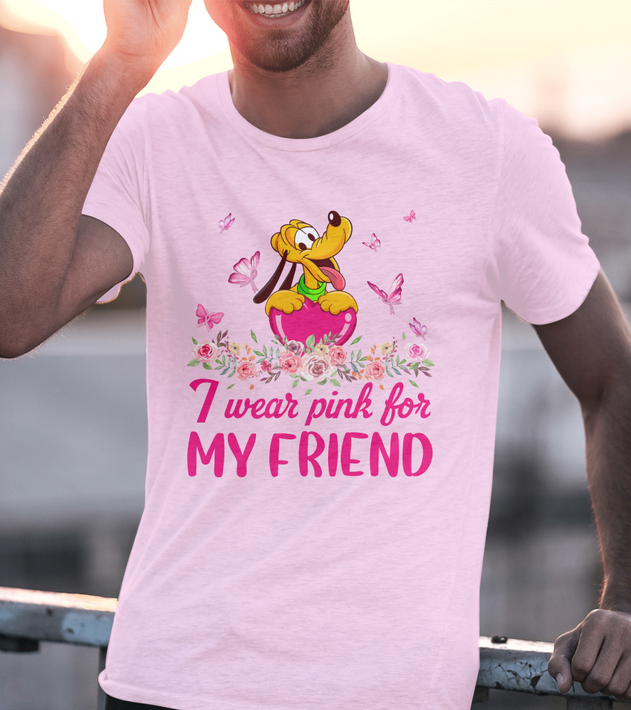 I Wear Pink For My Friend Pluto Butterfly Flowers T-Shirt