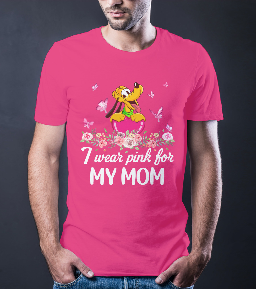 I Wear Pink For My Mom Pluto Butterflies Roses T-Shirt