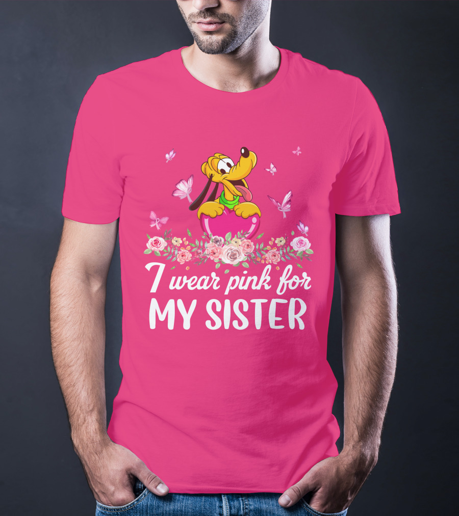 I Wear Pink For My Sister Pluto Butterflies And Flowers T-Shirt