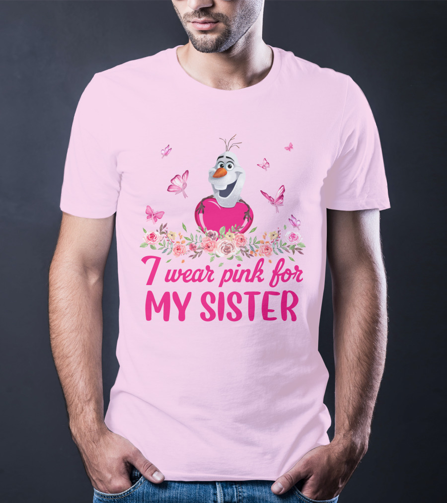 Olaf I Wear Pink For My Sister Butterfly Floral T-Shirt