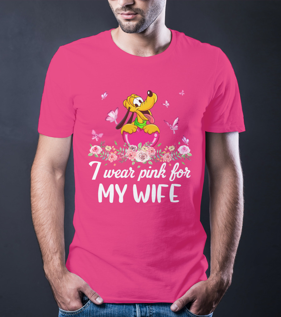 I Wear Pink For My Wife Pluto Butterfly And Floral T-Shirt