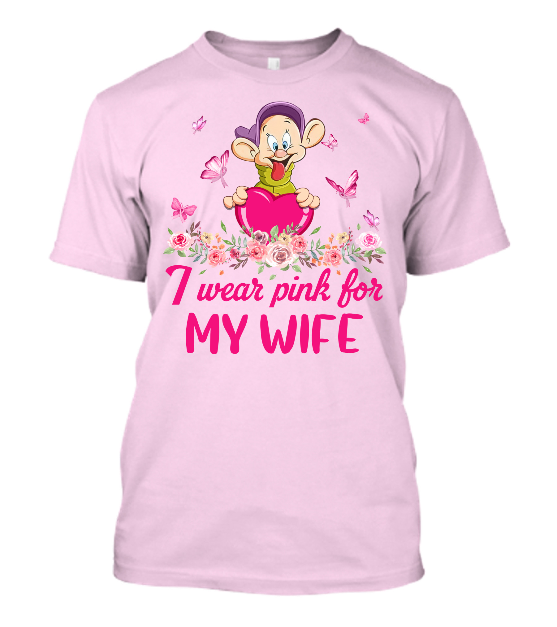 Dopey I Wear Pink For My Wife Butterfly Floral Heart T-Shirt