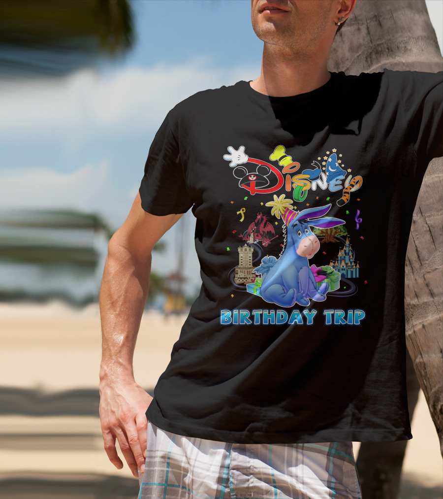 Eeyore Disney Birthday Trip Celebration With Castle And Mickey Elements T-Shirt
