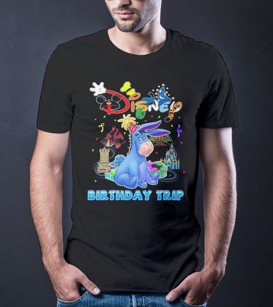 Eeyore Disney Birthday Trip Celebration With Castle And Mickey Elements T-Shirt