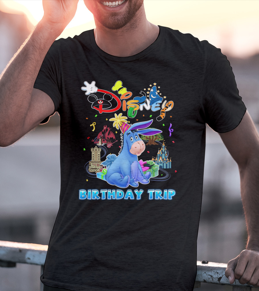 Eeyore Disney Birthday Trip Celebration With Castle And Mickey Elements T-Shirt