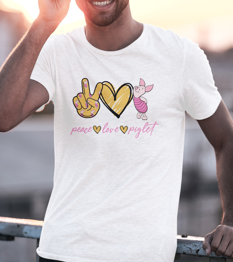 Peace Love Piglet Peace Sign Heart Piglet Character T-Shirt
