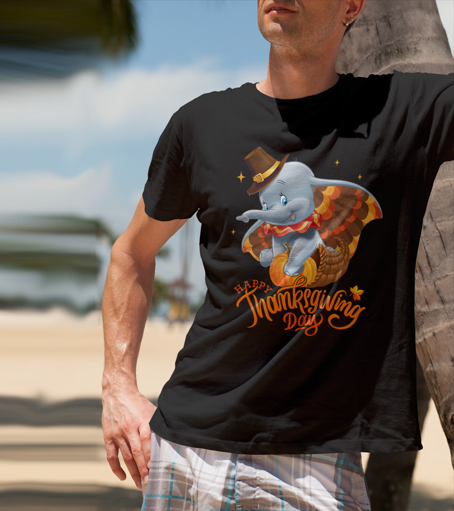 Happy Thanksgiving Day Dumbo Pumpkin Cornucopia T-Shirt