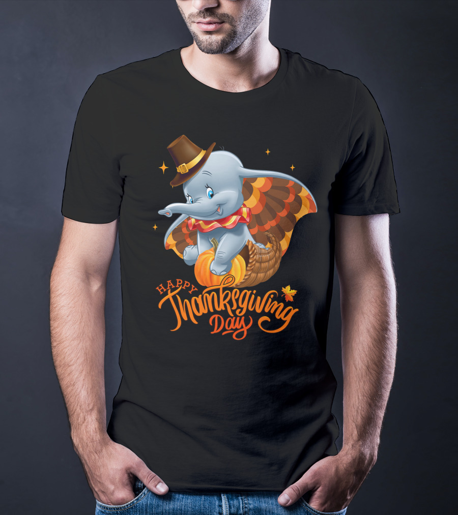Happy Thanksgiving Day Dumbo Pumpkin Cornucopia T-Shirt