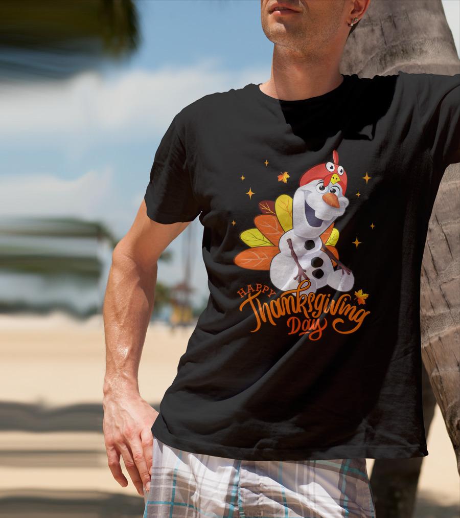 Happy Thanksgiving Day Olaf Snowman With Turkey Leaves And Stars T-Shirt