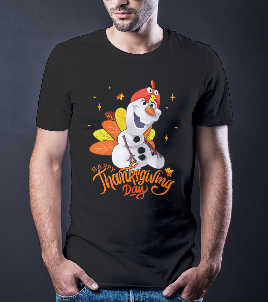 Happy Thanksgiving Day Olaf Snowman With Turkey Leaves And Stars T-Shirt