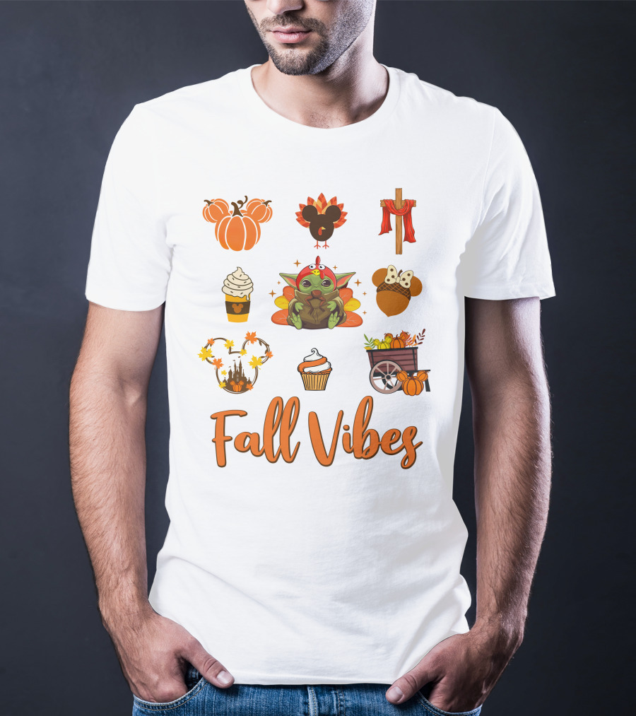 Fall Vibes Baby Yoda Pumpkin And Thanksgiving Elements T-Shirt