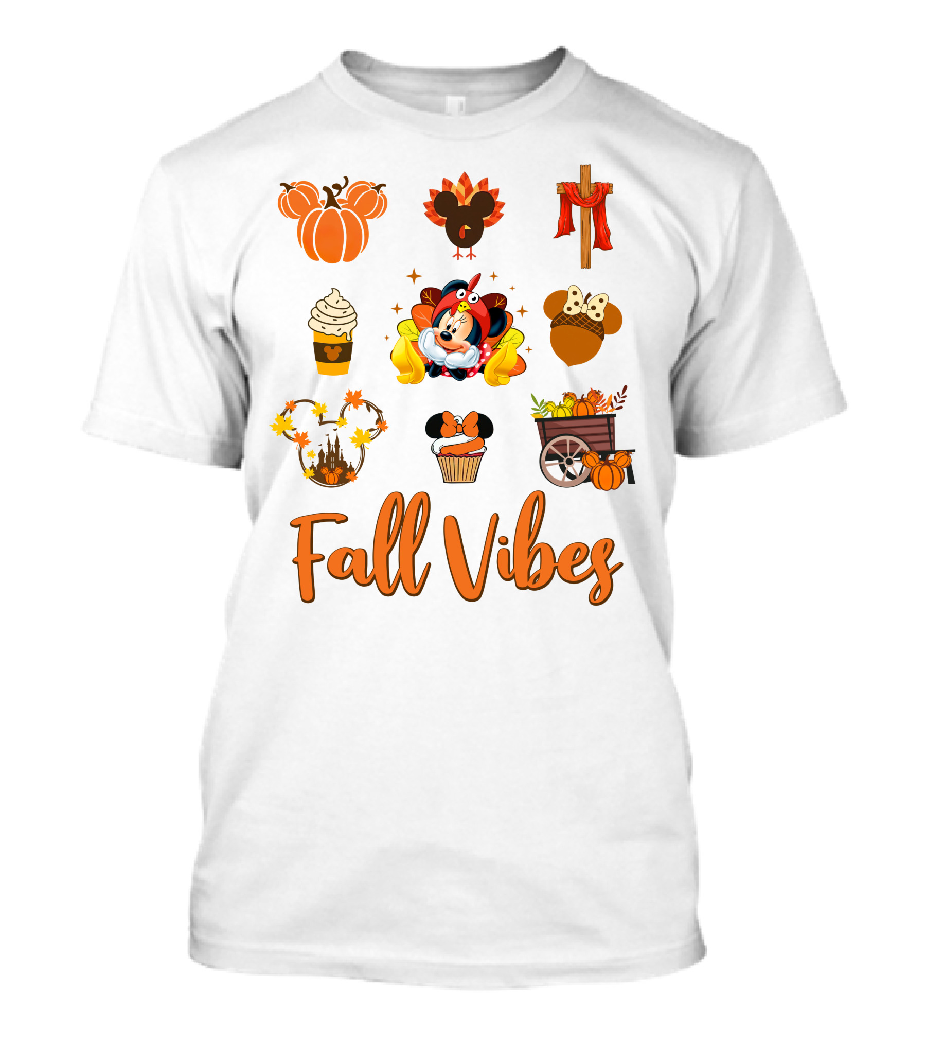 Fall Vibes Minnie Pumpkin Autumn Cupcake Disney Thanksgiving T-Shirt