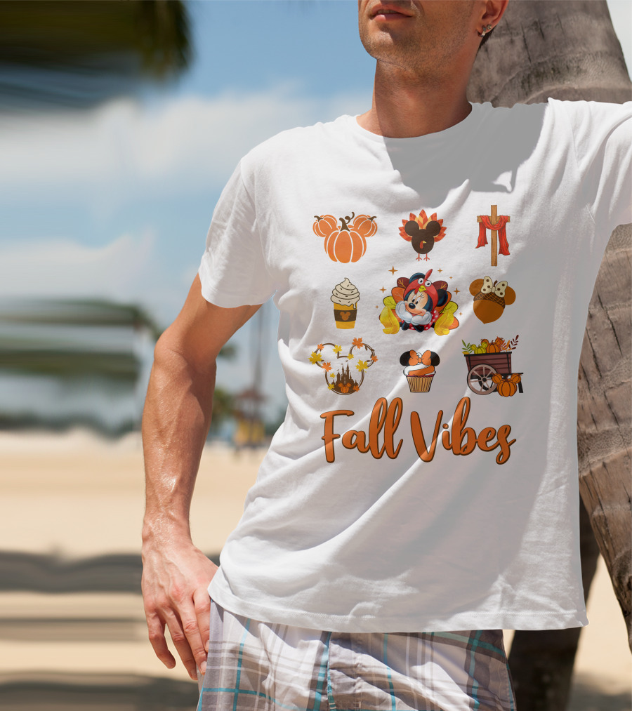 Fall Vibes Minnie Pumpkin Autumn Cupcake Disney Thanksgiving T-Shirt