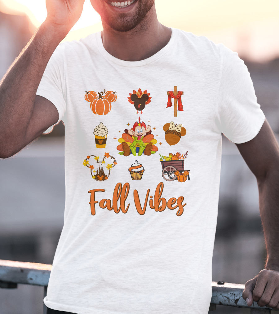 Fall Vibes Dopey Pumpkin Autumn Harvest Cupcake Thanksgiving Coffee Mickey Ears T-Shirt