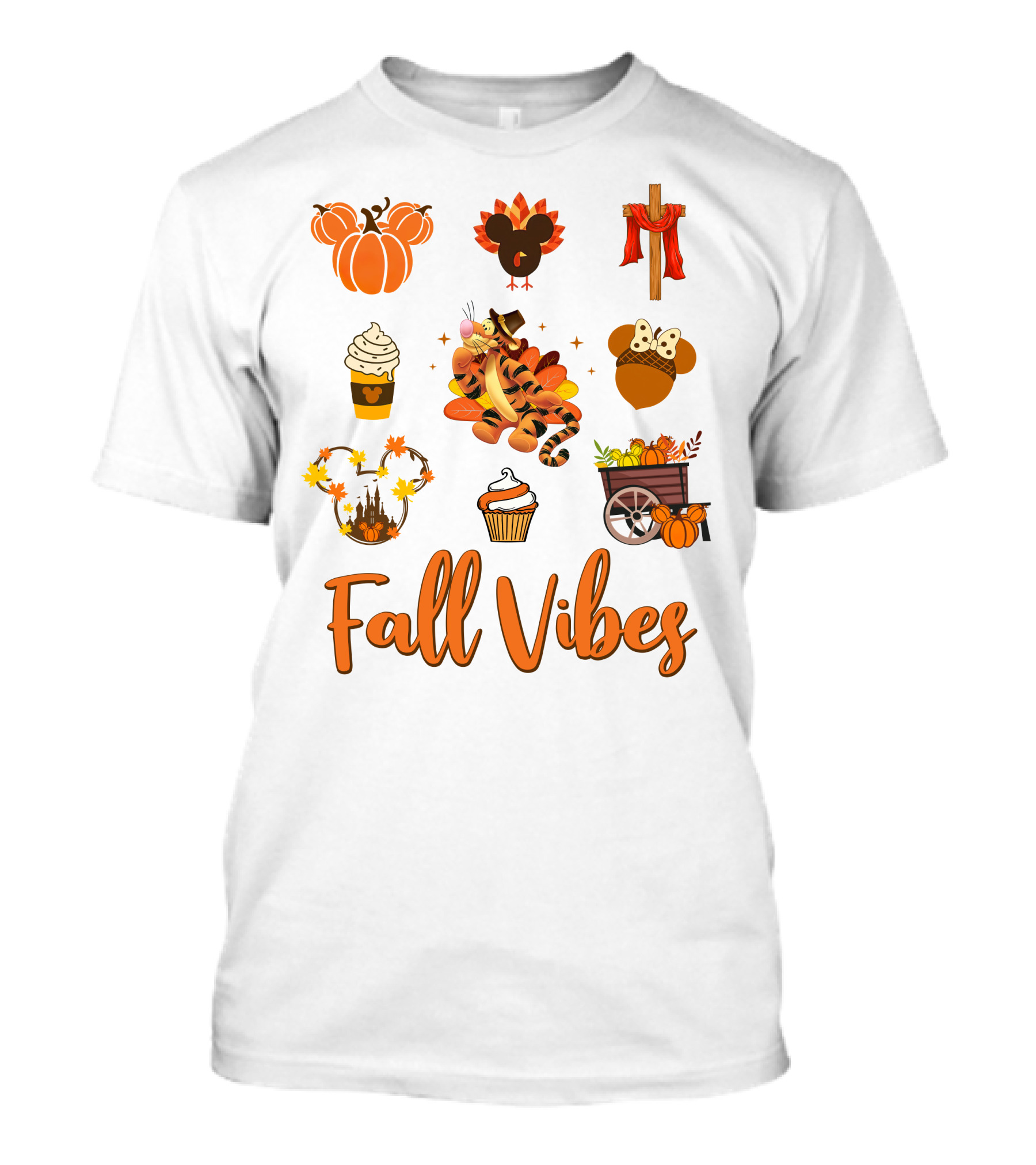 Tigger Fall Vibes Autumn Pumpkin Coffee Castle Thanksgiving Cupcake Harvest T-Shirt