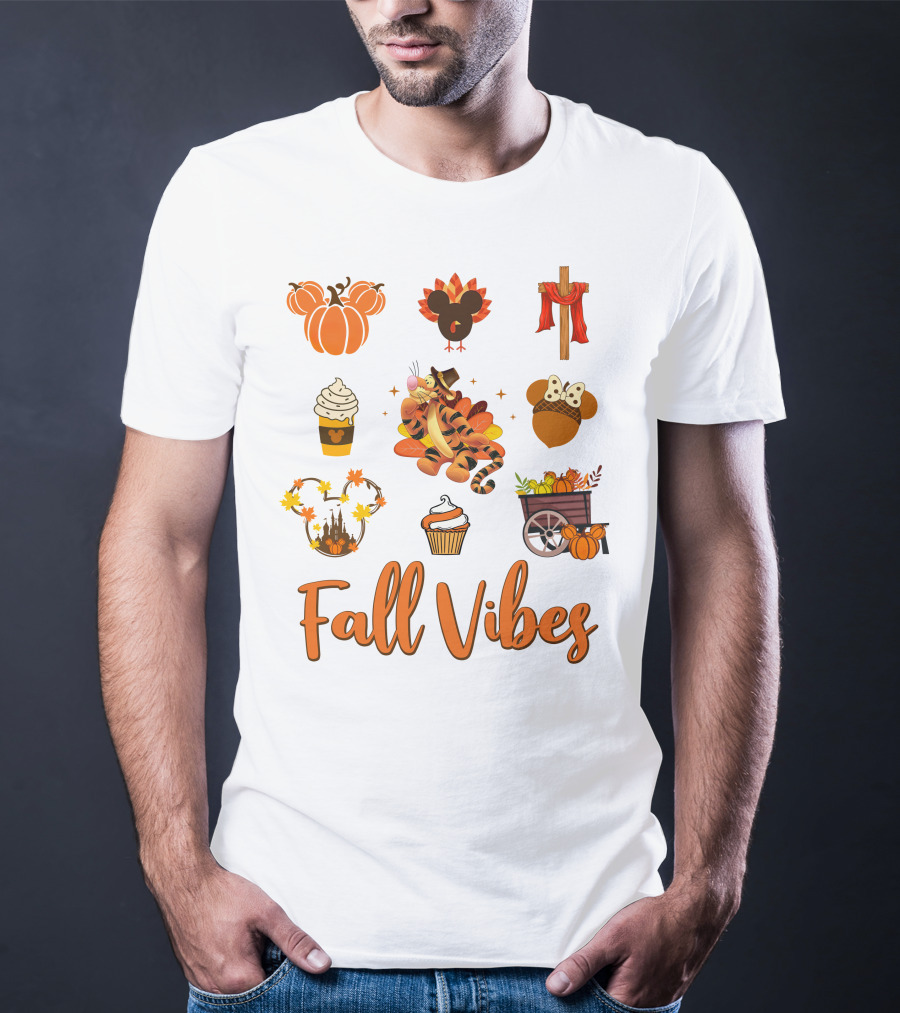 Tigger Fall Vibes Autumn Pumpkin Coffee Castle Thanksgiving Cupcake Harvest T-Shirt