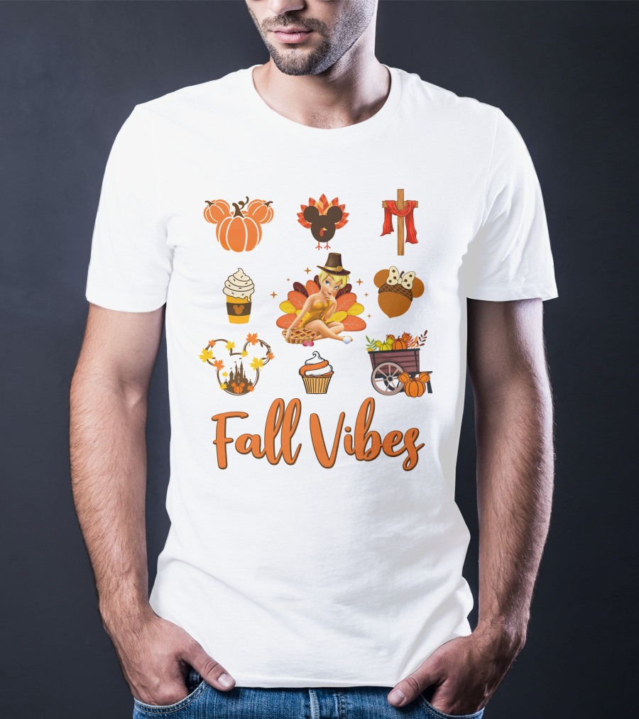 Tinkerbell Fall Vibes Pumpkin Turkey Cupcake Thanksgiving T-Shirt