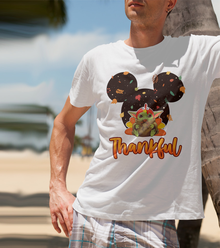Thankful Baby Yoda Thanksgiving Turkey Ears T-Shirt