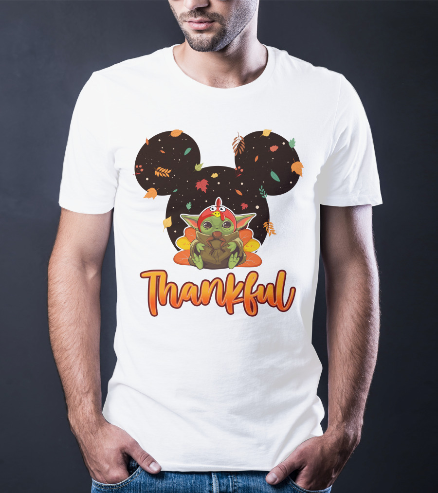 Thankful Baby Yoda Thanksgiving Turkey Ears T-Shirt