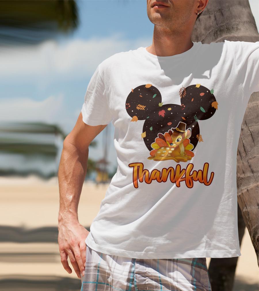 Bambi Thankful Autumn Leaves Mickey Ears T-Shirt