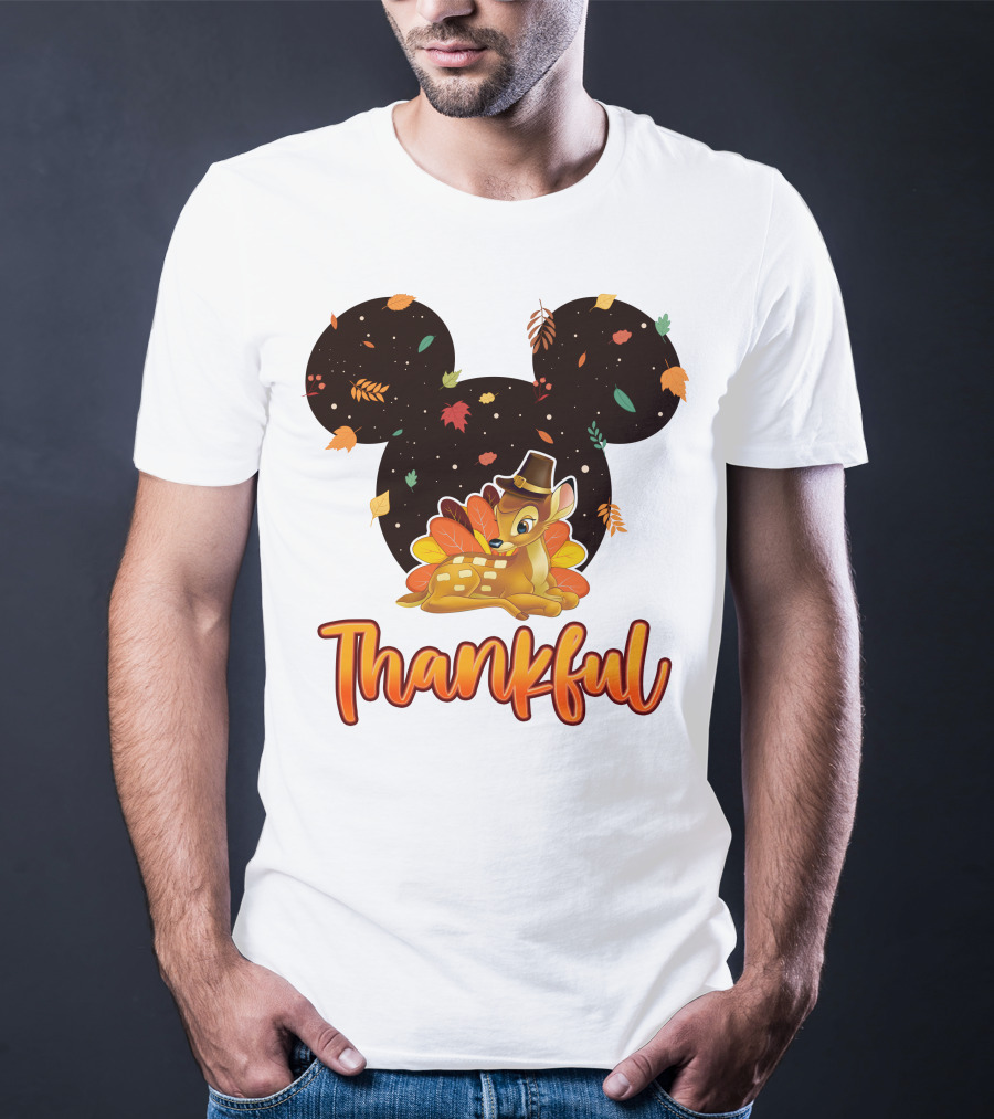 Bambi Thankful Autumn Leaves Mickey Ears T-Shirt