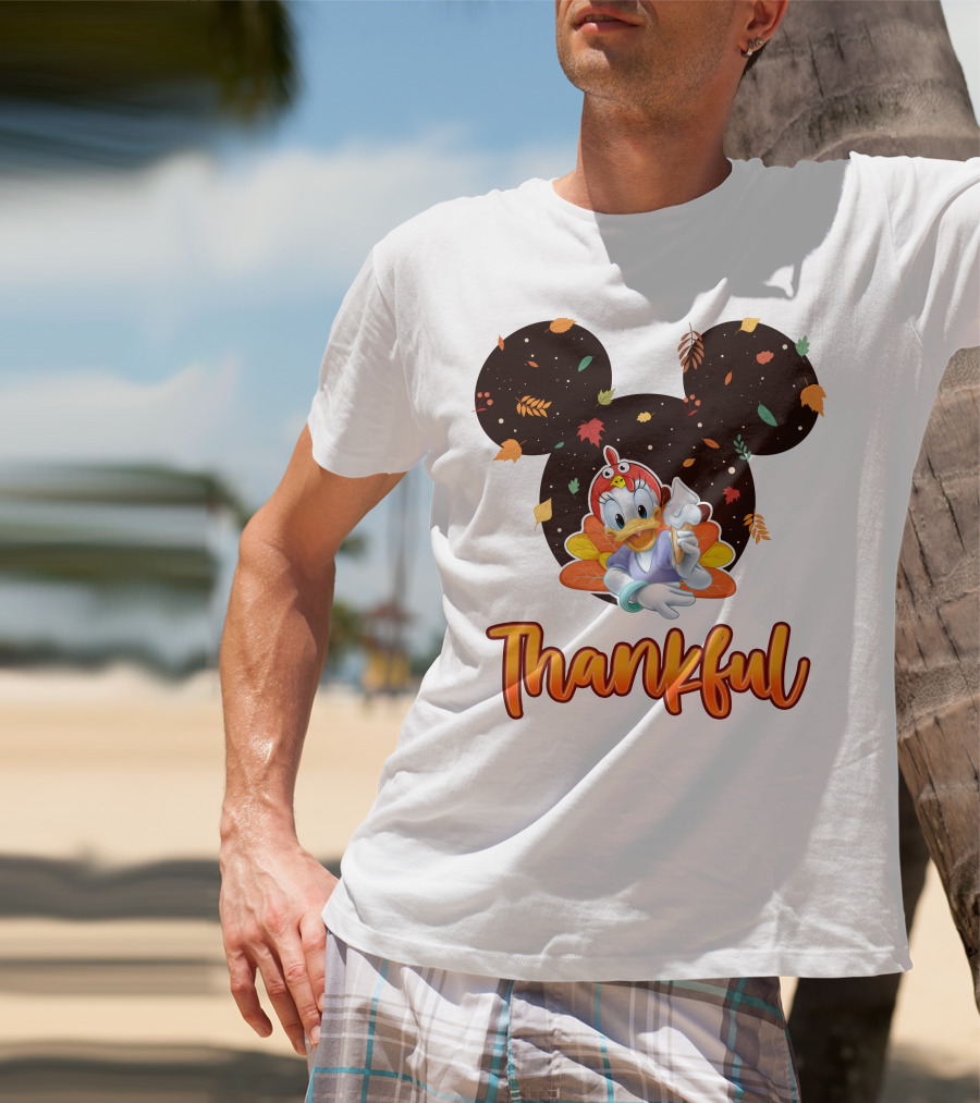 Thankful Daisy Thanksgiving Mickey Leaves T-Shirt