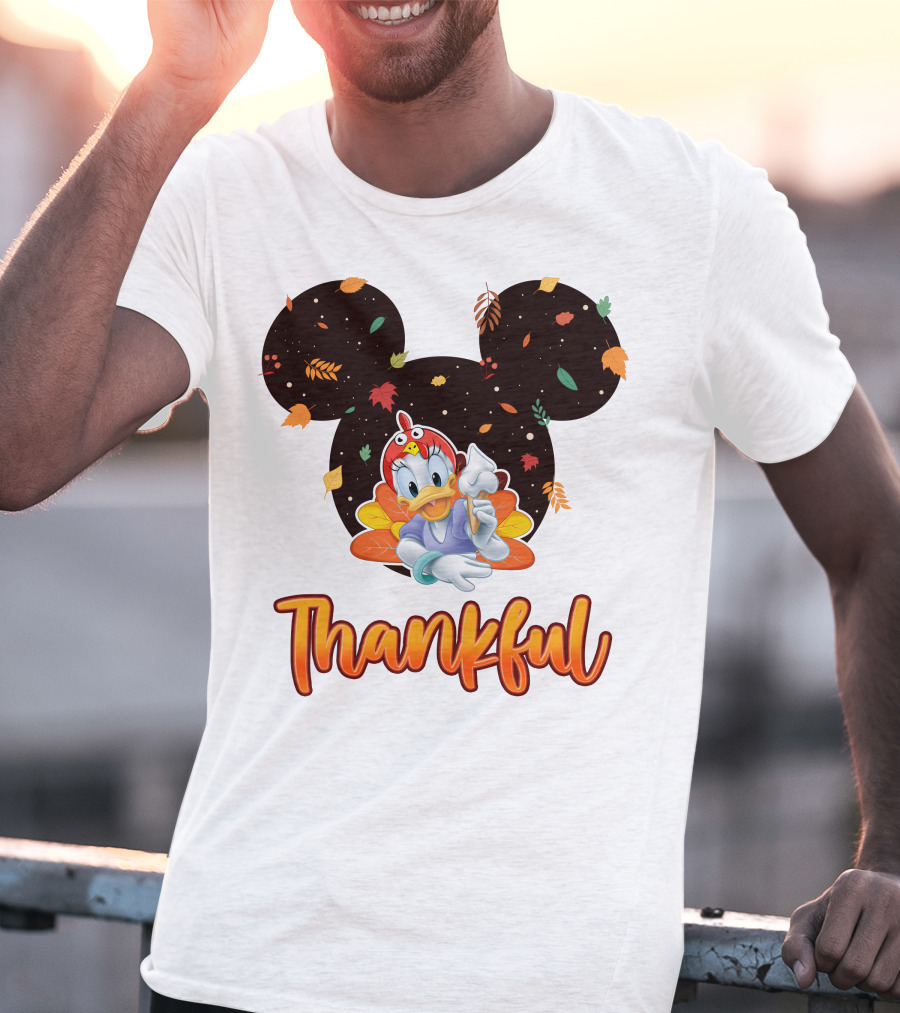 Thankful Daisy Thanksgiving Mickey Leaves T-Shirt