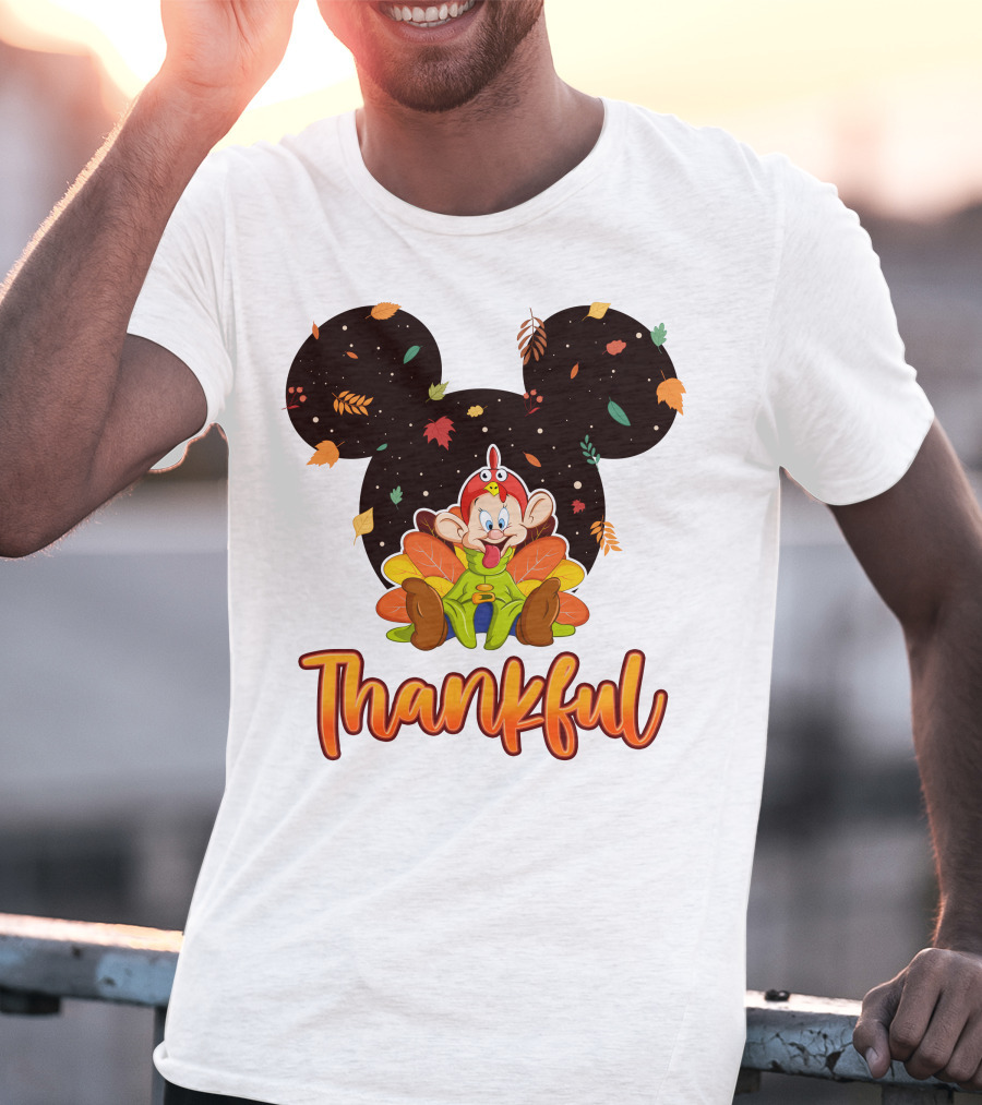 Thankful Dopey Thanksgiving Mickey Ears Fall Leaves T-Shirt
