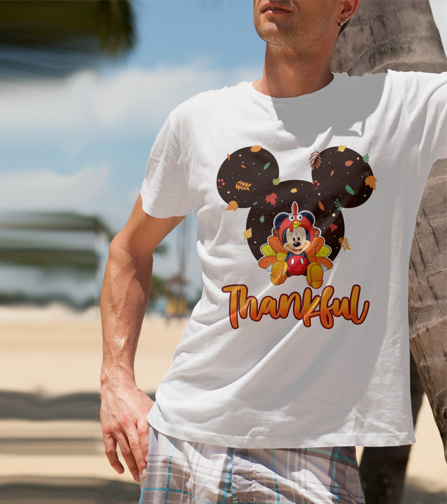 Thankful Mickey Mouse Thanksgiving Leaves T-Shirt
