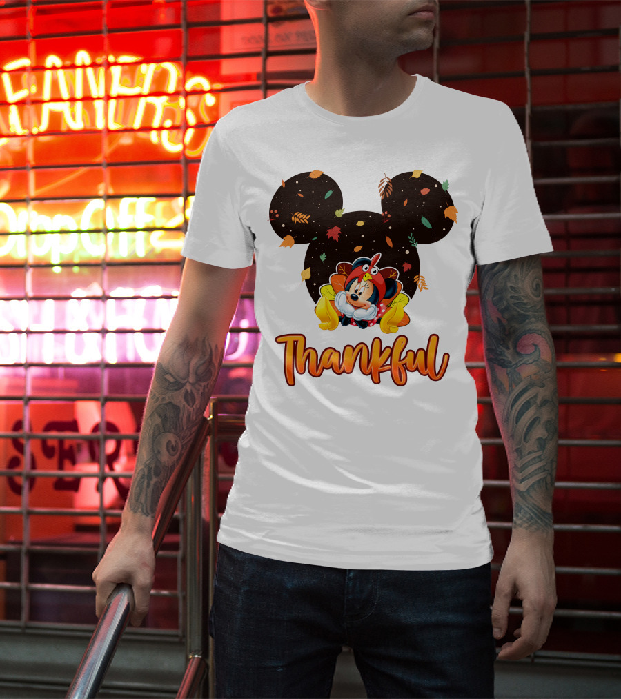 Thankful Minnie Mouse Autumn Leaves T-Shirt