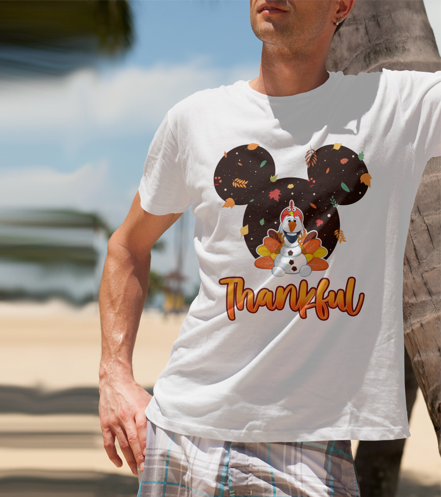 Thankful Olaf Autumn Leaves Mickey Ears T-Shirt