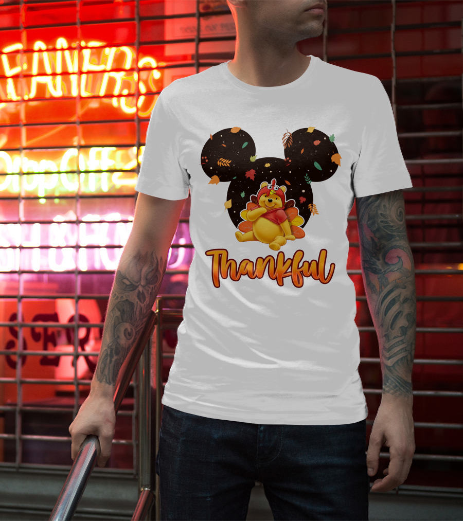 Thankful Pooh Turkey Costume Mickey Ears Leaves T-Shirt