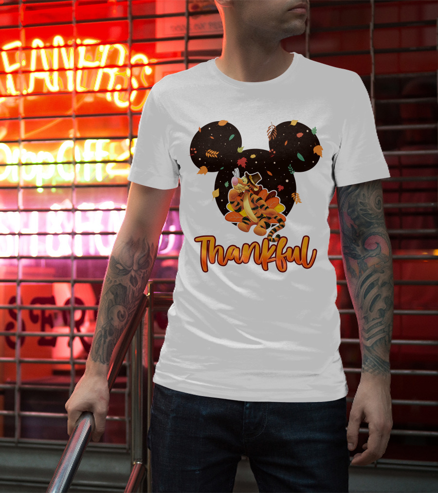 Thankful Tigger With Autumn Leaves And Mickey Ears T-Shirt