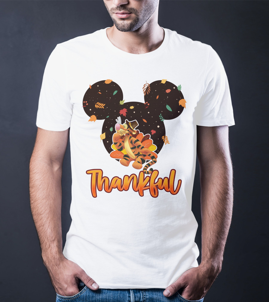 Thankful Tigger With Autumn Leaves And Mickey Ears T-Shirt