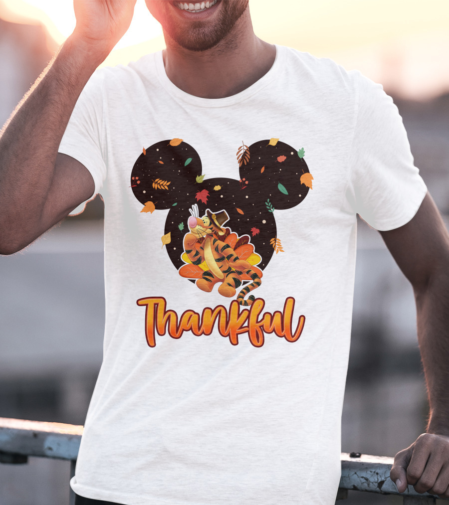 Thankful Tigger With Autumn Leaves And Mickey Ears T-Shirt