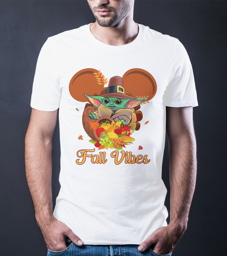 Fall Vibes Baby Yoda Mickey Ears Cornucopia T-Shirt