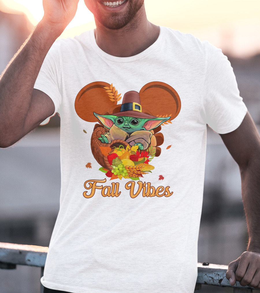 Fall Vibes Baby Yoda Mickey Ears Cornucopia T-Shirt