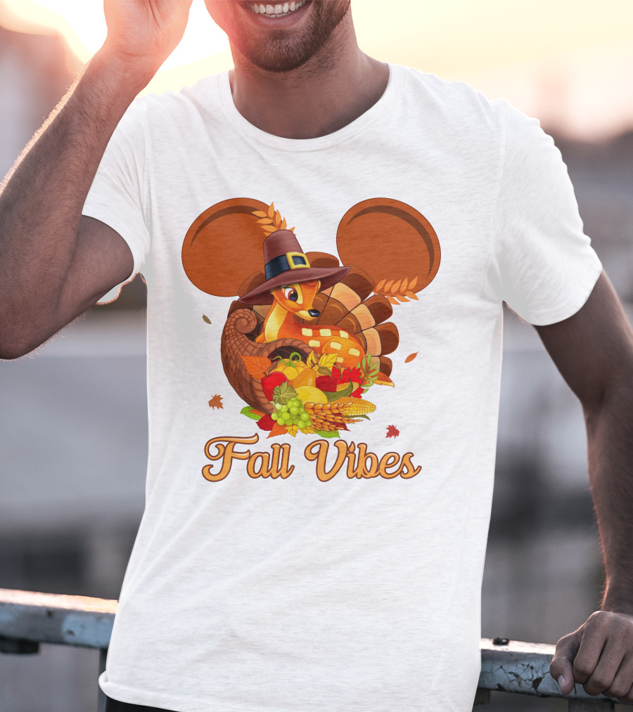 Fall Vibes Bambi Thanksgiving Mouse Ears Cornucopia T-Shirt