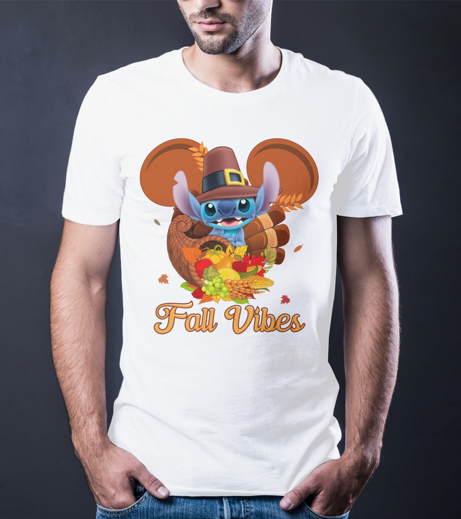 Fall Vibes Stitch Thanksgiving Cornucopia T-Shirt
