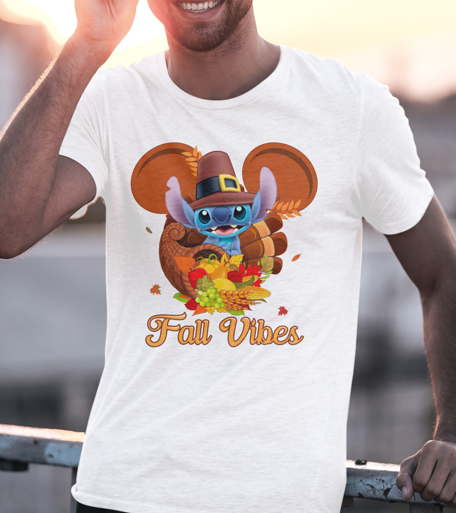 Fall Vibes Stitch Thanksgiving Cornucopia T-Shirt