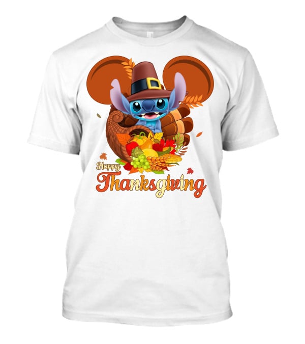 Stitch Happy Thanksgiving Cornucopia Pilgrim Hat T-Shirt